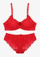 Komplety bielizny - Czerwony Komplet Biustonosz i Majtki Typu Figi Ozdobiony Koronką Ezivane - miniaturka - grafika 1