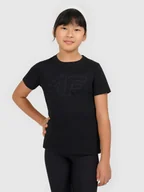 Koszulki dla dziewczynek - 4F T-shirt oversize z nadrukiem dziewczęcy - czarny 164 (13-14 lat) - miniaturka - grafika 1