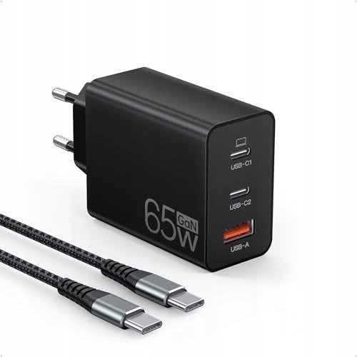 Ładowarka USB 65W 2x USB-C 1xUSB Kabel 1.8m Do MacBook iPhone Galaxy Laptop