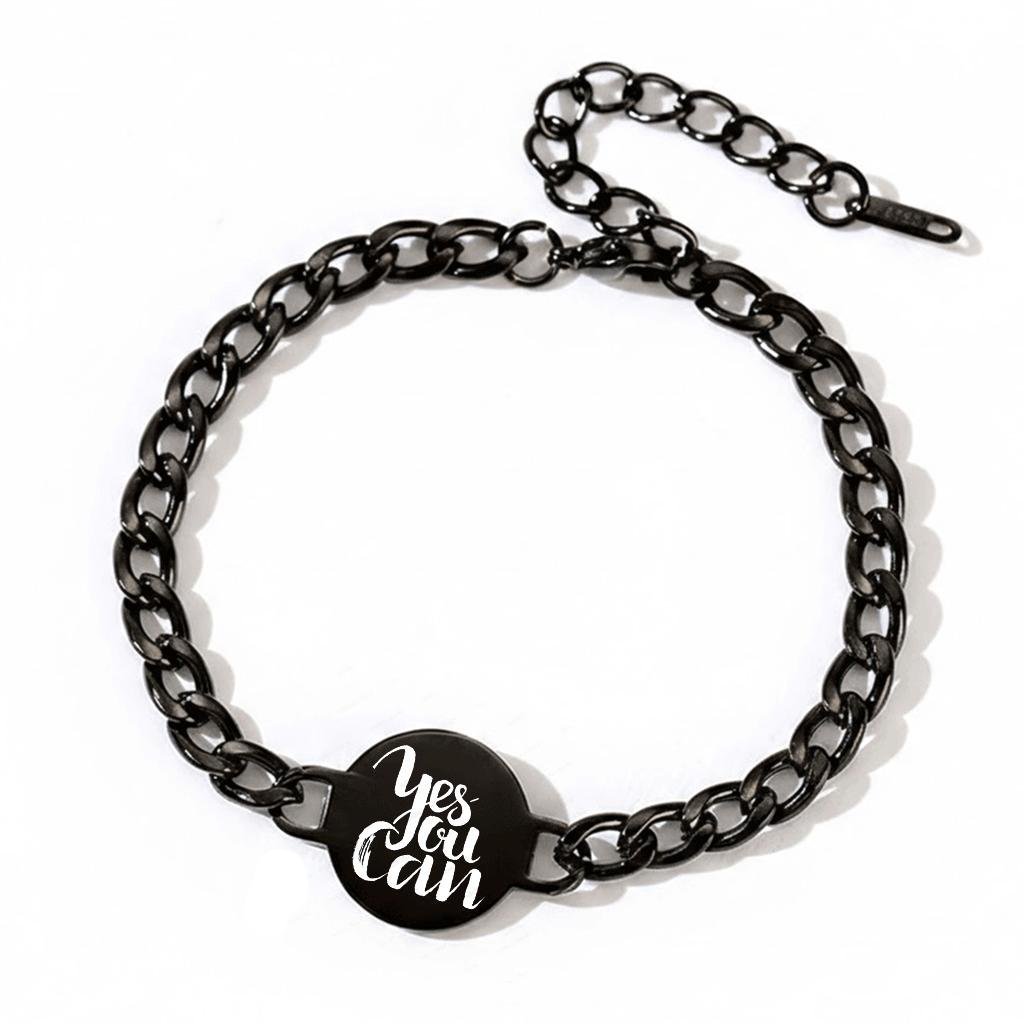 Bransoletka męska z grawerem czarna pancerka stal chirurgiczna