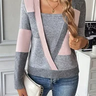 Swetry damskie - TEMU ELEGANTSUT Damski Vintage Dwukolorowy Kwadratowy Kołnierz Kurtka - Dopasowany Długi Blazer na Jesień/Zimę, Elegancka Odzież Wierzchnia na - miniaturka - grafika 1