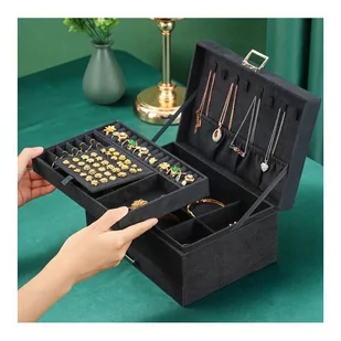 Szkatułka na biżuterię kuferek etui organizer czerń pudełko PD119CZ - Pudełka i szkatułki - miniaturka - grafika 2