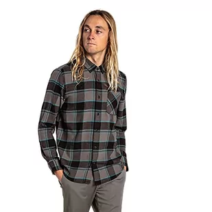 Volcom Męska koszula Caden Plaid Ls z kołnierzem button down, czarny, S - Koszule męskie - miniaturka - grafika 1