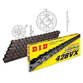 Części motocyklowe - Zestaw łańcuchów DID stal 428VX / 118 nitowy zamek do Yamaha YBR 125 ccm rok prod. 2005-2006 - miniaturka - grafika 1