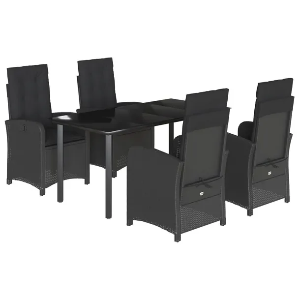 Zestaw mebli ogrodowych czarny z rattanem PE, stół 160x80x74 cm, krzesła