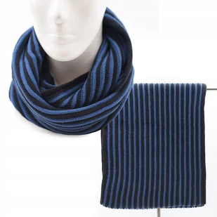 Ciepły modny komin w granatowo - niebieskie paski - Apaszki i szaliki damskie - miniaturka - grafika 1