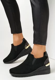Czarne Sneakersy na Koturnie z Brokatową Wstawką Zishe - Moda i Uroda OUTLET - miniaturka - grafika 1