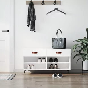 vidaXL Ławka z miejscem na buty, wysoki połysk, biała, 102x35x55 cm - Wieszaki i stojaki - miniaturka - grafika 1