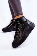 Moda i Uroda OUTLET - Damskie Wysokie Trampki Cross Jeans Kk2R4029C Czarne-37 - miniaturka - grafika 1