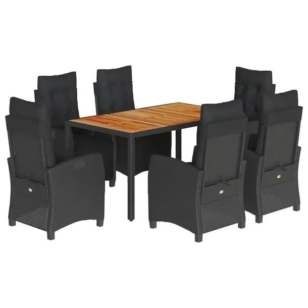 Zestaw mebli ogrodowych z rattanem PE, czarny, stół 150x90x75 cm, 6 krzes