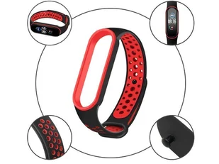 Sportowy pasek opaska Alogy do Xiaomi Mi Band 5 czarno-czerwony + 5x Folia Alogy - Akcesoria do smartwatchy - miniaturka - grafika 4