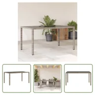 Stoły ogrodowe - The Living Store Stół ogrodowy ze szklanym blatem - szary - 150x90x75cm - rattan PE - Stół Ogrodowy - miniaturka - grafika 1