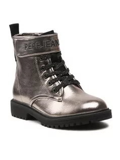 Buty dla dziewczynek - Pepe Jeans Kozaki Hatton Strap Metal PGS50168 Srebrny - grafika 1