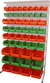 Szafy i regały magazynowe - Leomar Regał do pojemników warsztatowych, jednostronny. Wym. 1560x940x400 mm z półką 52 pojemniki, zielone, czerwone - miniaturka - grafika 1