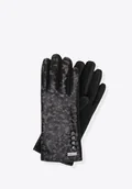 Rękawiczki - Damskie rękawiczki w subtelny wzór panterki czarne - miniaturka - grafika 1