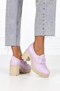 Wrzosowe mokasyny skórzane na słupku z łańcuchem PRODUKT POLSKI Casu 20097-39 - Mokasyny damskie - miniaturka - grafika 1