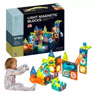 Klocki - KLOCKI MAGNETYCZNE 75 EL ŚWIECĄCE KULKI TOR MARBLE KREATYWNOSC ROZWOJ - miniaturka - grafika 1