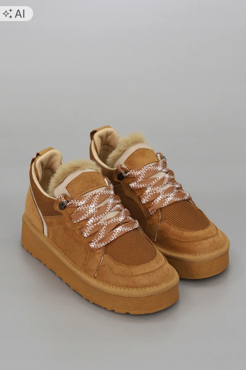 MUBIANO BRĄZOWE PÓŁBUTY SNEAKERSY Z FUTERKIEM I GRUBĄ PODESZWĄ 37 5IA