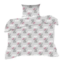 Extrapościel Pościel bawełniana 100x135 556K misie szara różowa Kids 24 z poszewką 40x60 - Pościel dla dzieci - miniaturka - grafika 1