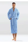 Szlafroki męskie - Męski puszysty szlafrok 130 niebieski 7XL - miniaturka - grafika 1