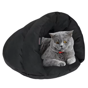 Domek Dla Kota Budka Zimowe Legowisko L 60 cm Welur VELVET - Czarny - Legowiska dla kotów - miniaturka - grafika 1