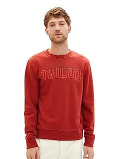Bluzy męskie - Podstawowa męska bluza TOM TAILOR z okrągłym dekoltem i nadrukiem z logo, 14302-aksamitna czerwień, XL - grafika 1