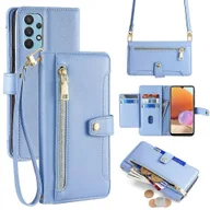 Etui i futerały do telefonów - Dla Samsung Galaxy A32 4G (wersja UE) Etui na telefon komórkowy Kieszeń na zamek błyskawiczny Skórzany pokrowiec z paskiem na nadgarstek Wielobarwn... - miniaturka - grafika 1