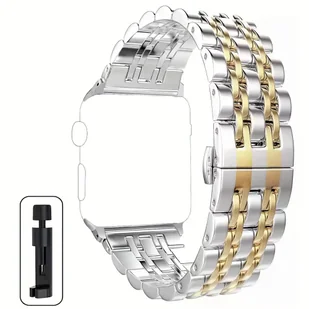 TEMU Kompatybilny Z Opaską IWatch 49mm 45mm 44mm 42mm 41mm 40mm 38mm, Metalowa Opaska Na Rękę Ze Stali Nierdzewnej Do Paska I Series Se - Inne - miniaturka - grafika 1