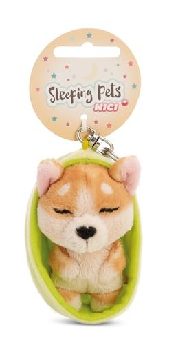 NICI 61606 Sleeping Pets breloczek piesek Welsh Corgi w koszyczku, wierny towarzysz do plecaka lub torby, zawieszka do kluczy dla małych i dużych, 8 cm, brązowy