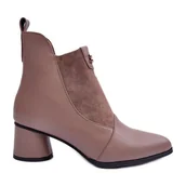 Botki damskie - Skórzane Botki Na Obcasie S.Barski MR870-96 Beżowe beżowy - miniaturka - grafika 1