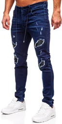 Granatowe spodnie jeansowe męskie regular fit Denley MP0100BS - Spodnie męskie - miniaturka - grafika 1