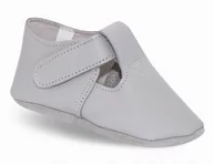 Buty dla dziewczynek - ZETPOL kapcie dziecięce skórzane paputki rzep szare z wkładką - miniaturka - grafika 1