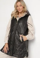 Kamizelki damskie - Czarna Długa Kamizelka z Pikowaniem i Ozdobnymi Suwakami Desilla - miniaturka - grafika 1