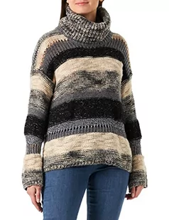 Sisley Damski sweter Turtle Neck 118EL200P, czarny i szary w paski 901, M - Swetry damskie - miniaturka - grafika 1