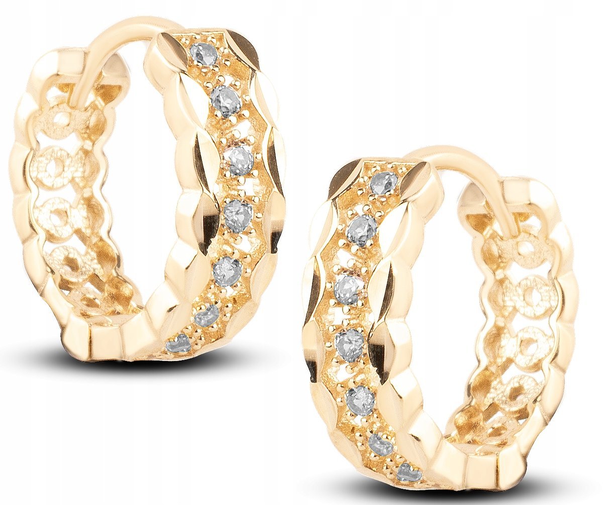 ZŁOTE OKRĄGŁE KOLCZYKI DIAMENTOWANE KÓŁKA Z BIAŁYMI CYRKONIAMI 14KT 585