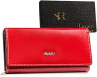 Portfele - Damski portfel skórzany Rovicky z ochroną RFID pojemna portmonetka na karty, czerwony różnokolorowy - miniaturka - grafika 1