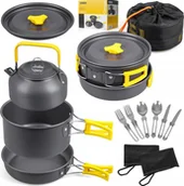 Zestawy garnków i patelni - ZESTAW NACZYNIA TURYSTYCZNE CAMPEO Garnki Sztućce Patelnia CZAJNIK ETUI - miniaturka - grafika 1