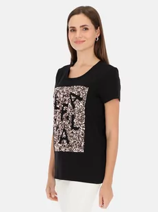 Czarny t-shirt damski z cekinową aplikacją L'AF Paris - Koszulki i topy damskie - miniaturka - grafika 1