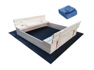 Piaskownica z ławeczkami Zamykana 120x120 Gładka Zaokrąglona Plandeka Agrowłoknina - Place zabaw - miniaturka - grafika 1