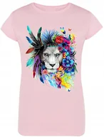 Koszulki i topy damskie - Kolorowy Lew Damski T-shirt Modny Nadruk Rozm.XL - miniaturka - grafika 1