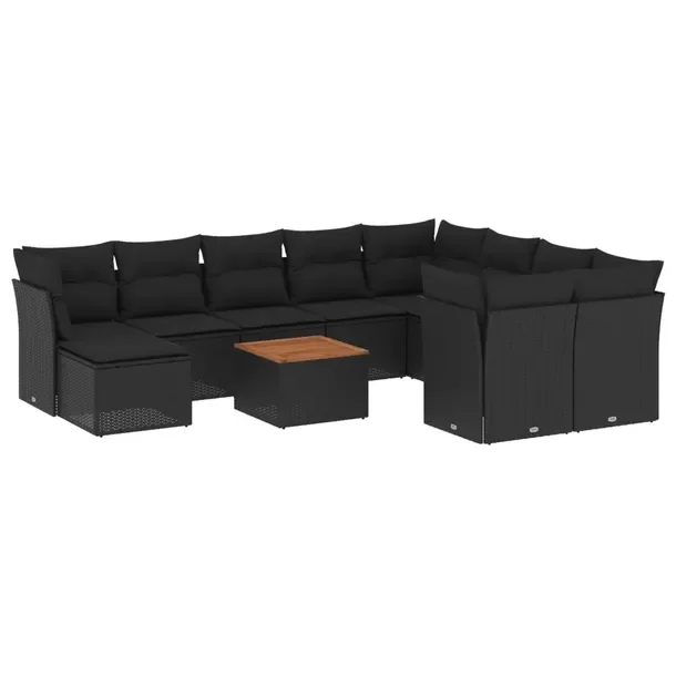 Zestaw mebli ogrodowych modułowych czarny z poduszkami, rattan PE, 62x62x6