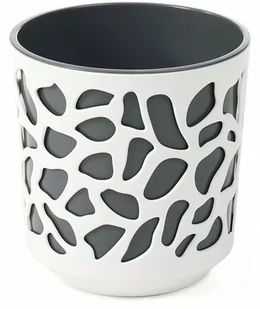 LAMELA Doniczka plastikowa 14 cm kremowo-antracytowa DUET - Donice - miniaturka - grafika 1