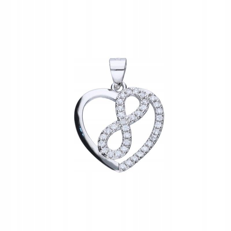 Kobieca Srebrna Zawieszka Serce z Nieskończonością Cyrkonie 18mm 2.06g