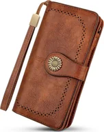 Portfele - TEUEN portfel damski skórzany RFID długi portfel vintage brązowy - miniaturka - grafika 1