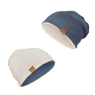 Czapka merino dwustronna - jeans-beż 7-13 lat - Czapki dla dzieci - miniaturka - grafika 1