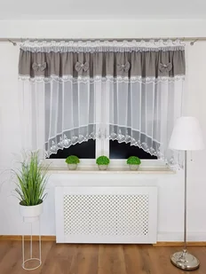 FIRANA GOTOWA Z KOKARDKAMI SZARA HAFT FIRANKI DO KUCHNI 400/160 NA TAŚMIE - Firany - miniaturka - grafika 1