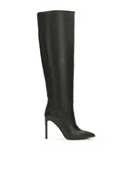 Kozaki damskie - Czarne skórzane muszkieterki ze wsuwaną cholewką - 36 - miniaturka - grafika 1