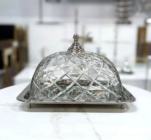 PATERA srebrna ze szklaną ozdobną osłonką klasyczna - Tace i patery - miniaturka - grafika 1