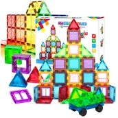 Układanki dla dzieci - KLOCKI MAGNETYCZNE 3D konstrukcyjne Edukacyjne DUŻE PANELE Zestaw 45el Rainbow Magnetic Tiles Układanka - miniaturka - grafika 1