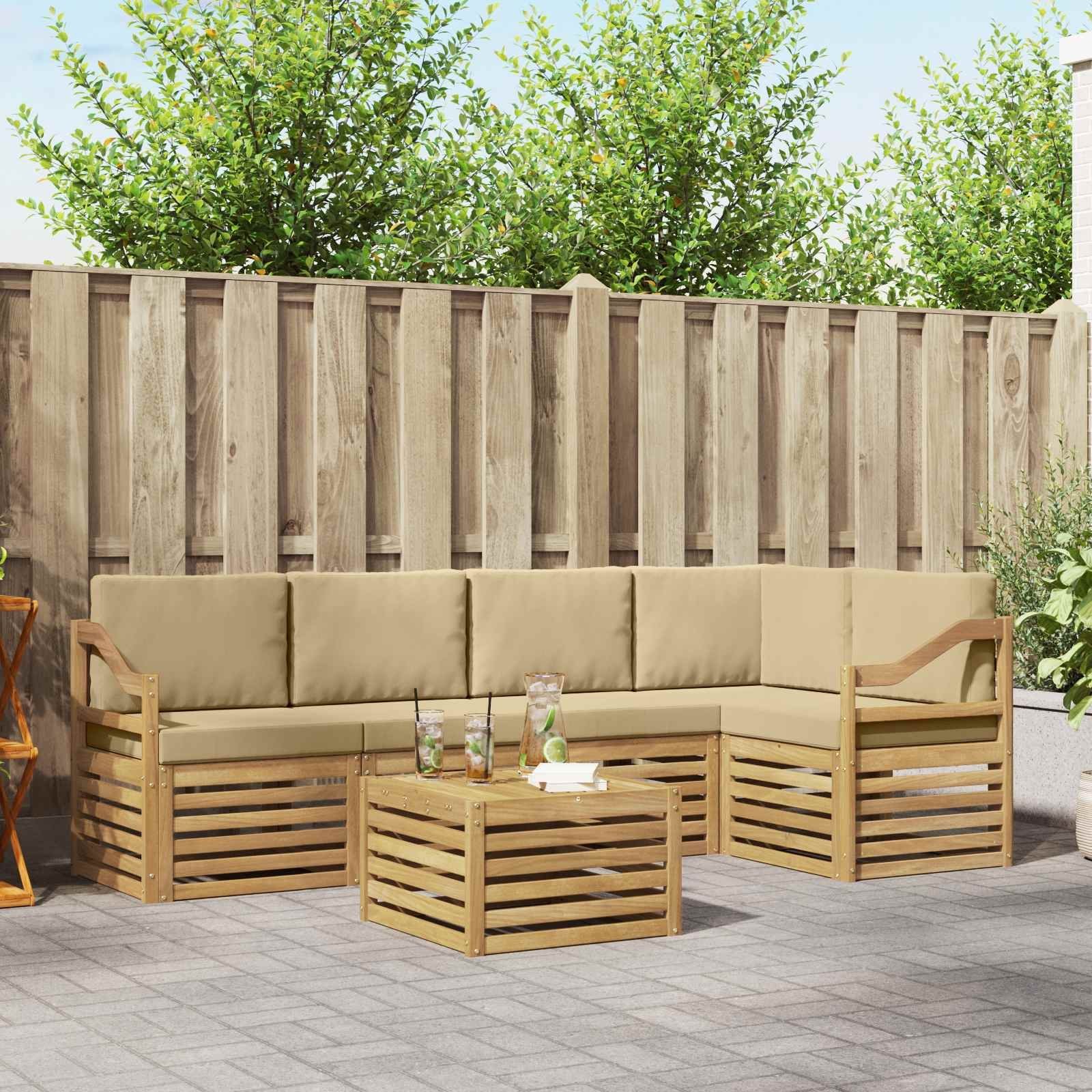 vidaXL Zestaw sof na zewnątrz 6 pcs Biały i Beżowy 59 x 59 x 37 cm